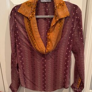 Robert Graham Orange and Purple Patterned Blouse